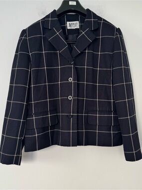 Vtg Morgan Miller Blazer Jacket Womens 14 Black White Windowpane Grid Plaid 90s